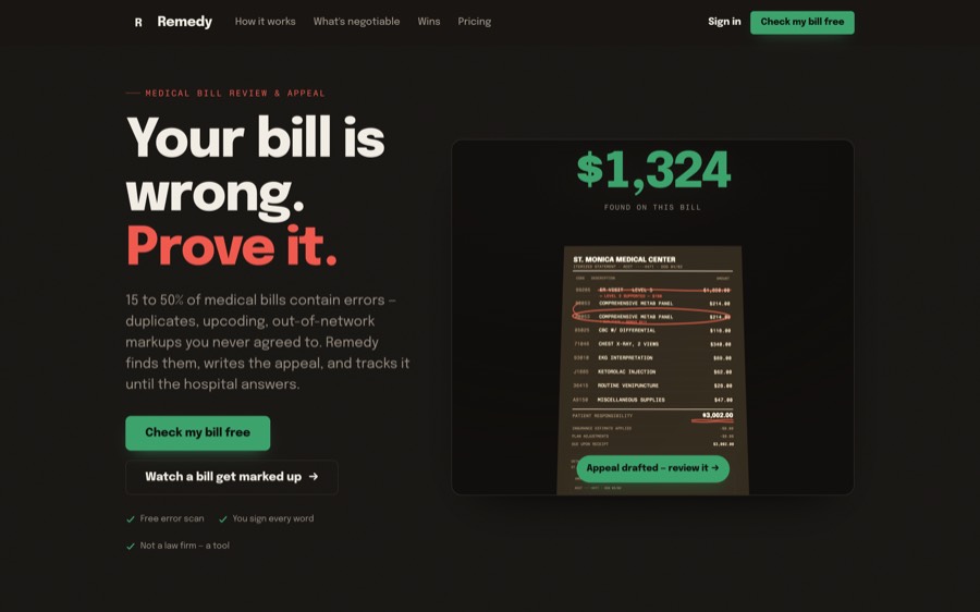 Remedy — medical bill appeal workspace
